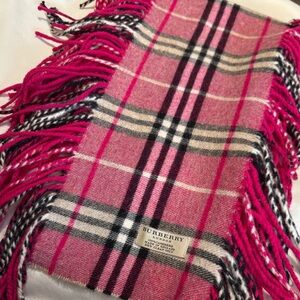 Burberry Fuchsia and Black plaid 100% Cashemere Scarf